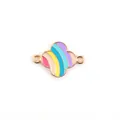 Detail van kleurrijke gestreepte klaver connector met gouden metalen basis voor sieraden - Regenboog Klavertje Vier Stijl