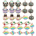 Emaille bedeltjes set met cartoon kat, oog en hart ontwerpen voor DIY sieraden maken hobby - Assorti Mix