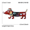 Broche de perro salchicha en esmalte rojo con flores y medidas de 6,5 cm x 2,7 cm - Negro de Fusil - Rojo (MM-BR-5749-RD)