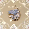 Golden unicorn brooch with grey enamel and sparkling gradient rhinestones - Gray