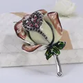 Spilla retrò a forma di rosa in smalto bianco marmorizzato con strass a cuore - Marrone