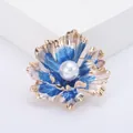 Exquisite blue peony brooch with a large white pearl and gold-plated flower petals - Blue