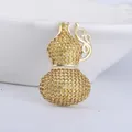 Broche de calabaza dorada hecho a mano con circonitas amarillas y nubes caladas - Calabaza Wu Lou Totalmente Incrustada de Zirconia Amarilla (MM-BR-8007-YL) / Amarillo