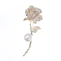 Elegant gold rose brooch with sparkling crystals and a white round pearl detail - Gold