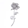 Elegant rose brooch with micro-pave zircons and white pearl inlay in silver finish - Silver
