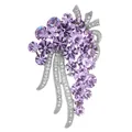 Detailed view of luxury purple crystal grape brooch with pavé set zircon on silver base - Purple