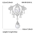 Luxury Baroque palace style silver brooch with crystals, tassels, and a large round pearl - Silver