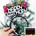 Detail of Happy Birthday headband with pink sequins and yellow glitter bow, size 22x15.5cm - White Letters Bow Style