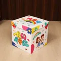 Boîte de rangement carrée blanche avec motifs de rentrée scolaire pour enfants - Style Étudiant Dessin Animé Arc-en-ciel Blanc (HY-KXLH-02)