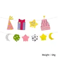 Colorful felt birthday party garland with hats stars and cakes weighing 64 grams - Double Layer Birthday Cake Banner