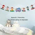 Cartoon animal banner for kids room with 7 colorful sports themed paper flags - Childhood Dream Style (WQLY-LQ05) / Colorful