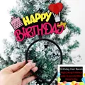 Sparkly Happy Birthday hair band with heart and gift design for party celebration - Yellow Pink Letters Gift Box Style