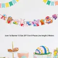 Children's Day banner with cartoon animals, 9 cards and 3m rope for party decoration - Cute Pet Party Style (WQLY-LQ15) / Colorful