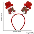 Detailed view of snowman Christmas headband with glittery hats and plaid scarves - Snowman Red Green Scarf