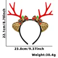 Christmas reindeer antler headband with festive bells and sequined ears in red and green - Red Antlers with Green Balls and Christmas Hat