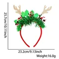 Christmas headband with gold reindeer antlers and green tinsel décor, 25.7cm x 23.2cm size - Elk Horns