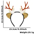 Brown reindeer antler headband with white pom poms and 22.5cm size dimensions - Brown Antlers with White Balls and Sequined Ears
