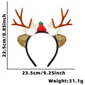 Brown reindeer antler headband with festive knit hat and dimensions measurement - Brown Antlers with Sequined Ears and Mini Hat