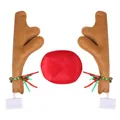 Plush brown reindeer antlers and red nose car decoration kit with bells and ribbons - Antler / Brown