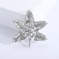 Macro detail of leaf brooch featuring silver metal, round rhinestones, and rectangle crystals - Silver (3463)