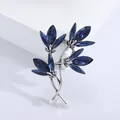 Vintage orchid flower brooch with deep blue marquise-cut crystals on silver base - Silver Blue