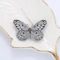 3D butterfly brooch in vintage silver titanium steel with detailed wing textures - Silver