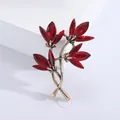 Vintage orchid brooch with dark red crystals and antique gold finish floral design - Gold Red