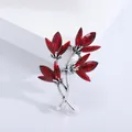 Vintage orchid brooch with deep red faceted crystals and antique silver flower stems - Silver Red