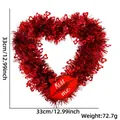 Red tinsel heart wreath for Valentine with Kiss Me lip sign and small shiny hearts - Kiss Me Lip (No Light)
