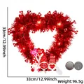 LED heart-shaped red tinsel wreath with gnomes and Valentine's Day decorations - Gnome XOXO (With Light)