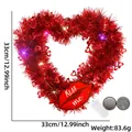 Red heart-shaped tinsel wreath with LED lights and Kiss Me lips for Valentine decor - Kiss Me Lip (With Light)