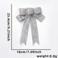 Sparkling silver glitter Christmas bow ornament for holiday tree decoration, 23cm size - 23.4x18cm / Silver