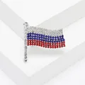 Sparkling Russian flag brooch with white blue and red crystals on silver base - Flag With Pole Style (Multicolor A)