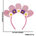Pink glitter daisy headband for Hawaiian parties, 23.7cm wide with purple and white flowers - Petal Style