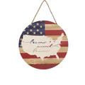 Placa redonda de madera con bandera americana y texto Home sweet home para puerta - Rayas Azules Blancas Mapa-Home sweet home