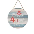 Letrero redondo de madera para el 4 de julio con veta azul y gráfico de sombrero - Veta de Madera Azul Blanco Sombrero-Happy 4th of July