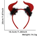 Cerchietto corna da diavolo per Halloween con paillettes rosse e piume nere, 20cm - Stile Fascia / Cerchietto Corna da Diavolo Rosso