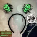 Serre-tête Halloween avec crânes verts et franges noires pour décoration de fête - Crâne Lumineux