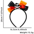Halloween headband with orange bow and glitter skull detail showing 20x16.5cm dimensions - Skeleton Pirate Style