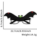 Gafas de murciélago para Halloween en negro con diamantes rojos y medidas del producto - Gafas de murciélago con ojos verdes pequeños