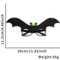 Gafas de murciélago negro para Halloween, ancho 30cm, accesorio ligero de fieltro de 16g - Gafas de murciélago con ojos verdes grandes