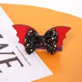 Halloween glitter bat hair clip with red wings and black sequin bow party accessory - Halloween Bow Hair Clip