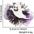 Fermaglio di Halloween con fantasma glitterato, rete a ragnatela viola e frange arancio - Stile Ragnatela Fantasma
