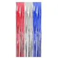 Detail of tricolor metallic foil fringe curtain in red, white, and blue for party decoration - Size 1x1M / Red Silver and Blue