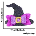 Fermaglio per capelli a cappello da strega Halloween con glitter neri e fiocco viola - Fiocco Cappello da Strega