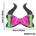 Fermaglio per capelli con corna di diavolo glitterate rosa e verde Halloween - Fiocco Corna di Diavolo
