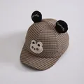 Detail of panda themed baseball cap for toddlers featuring brown houndstooth check patterns - 50-52cm / Retro Brown Plaid