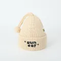 Cremefarbene Baby-Strickmütze mit Sunday-Stickerei und spitzer Form mit Pompon - 2-6 Jahre / Beige
