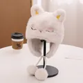 Winter plush white fox earflap hat for kids with soft pom-poms and warm faux fur - Kids Age 3-8 (50-53CM) / Beige