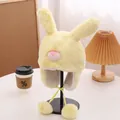 Winter plush rabbit trapper hat for kids with long ears and pom-pom ties in yellow - 50-54cm / Yellow